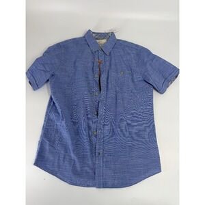Weatherproof Vintage Men's Size M Washable Linen Short Sleeve Button Shirt Blue